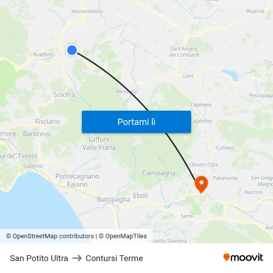 San Potito Ultra to Contursi Terme map