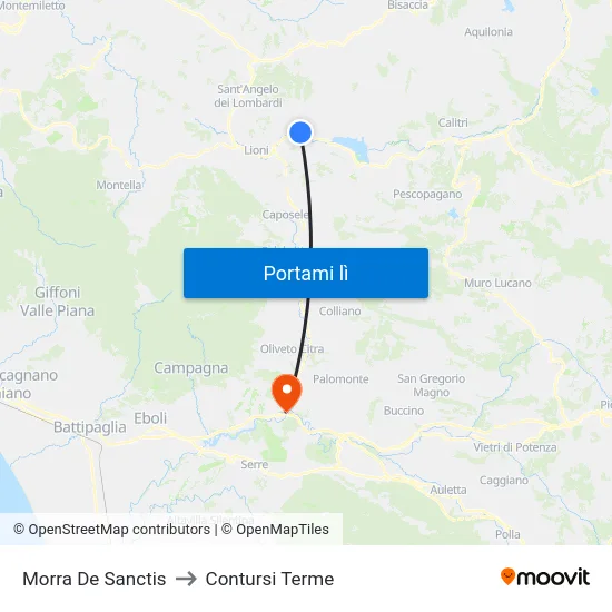 Morra De Sanctis to Contursi Terme map