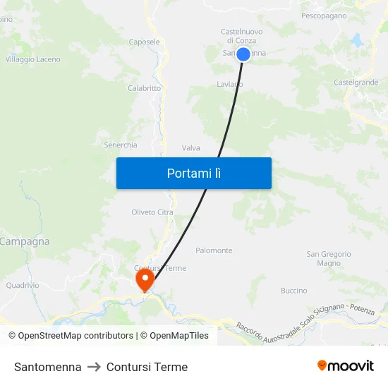 Santomenna to Contursi Terme map