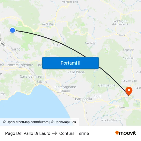 Pago Del Vallo Di Lauro to Contursi Terme map