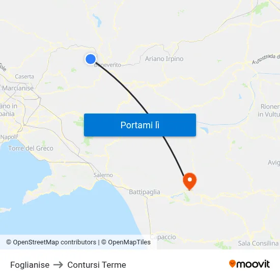 Foglianise to Contursi Terme map