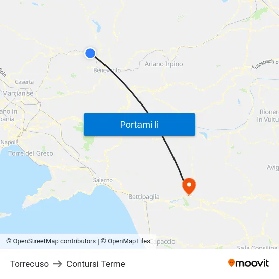 Torrecuso to Contursi Terme map