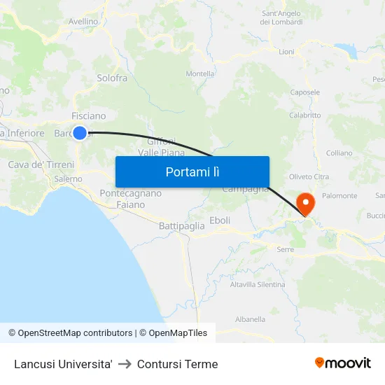 Lancusi Universita' to Contursi Terme map