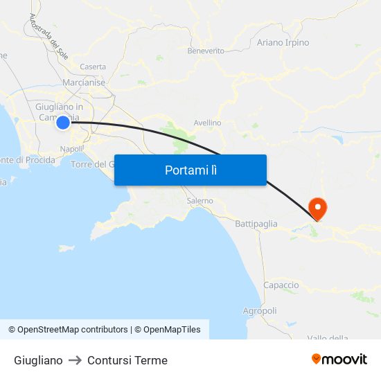 Giugliano to Contursi Terme map