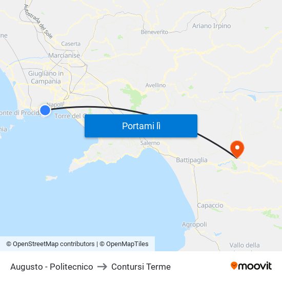 Augusto - Politecnico to Contursi Terme map