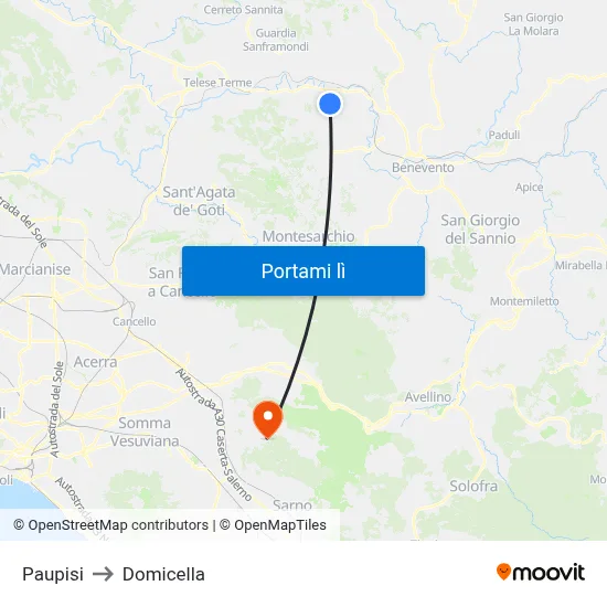 Paupisi to Domicella map