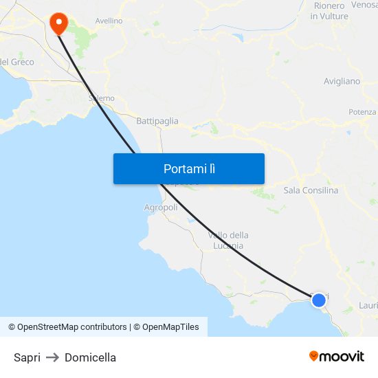 Sapri to Domicella map