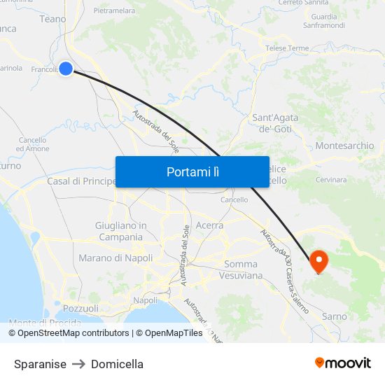 Sparanise to Domicella map