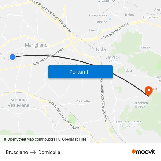 Brusciano to Domicella map