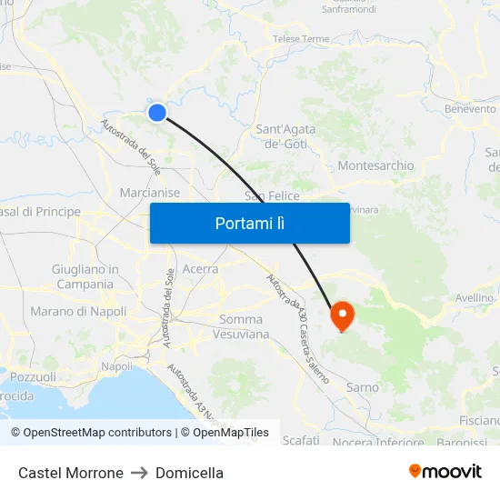 Castel Morrone to Domicella map