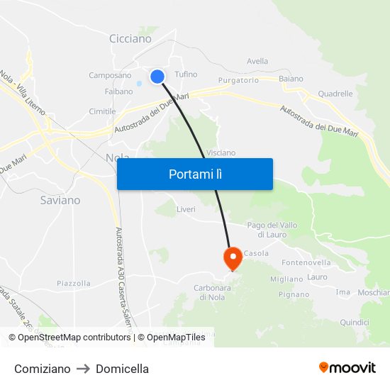 Comiziano to Domicella map