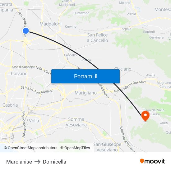 Marcianise to Domicella map