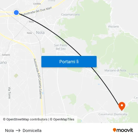 Nola to Domicella map