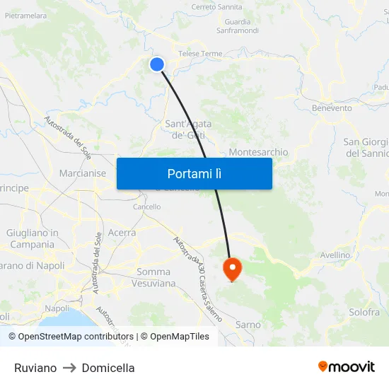 Ruviano to Domicella map