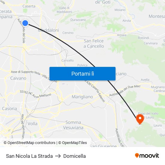 San Nicola La Strada to Domicella map