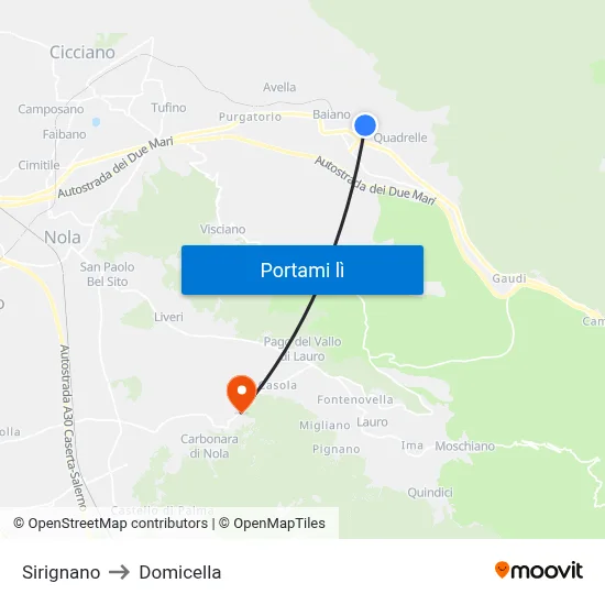 Sirignano to Domicella map