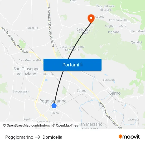 Poggiomarino to Domicella map