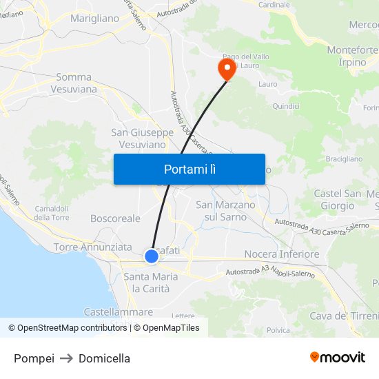 Pompei to Domicella map