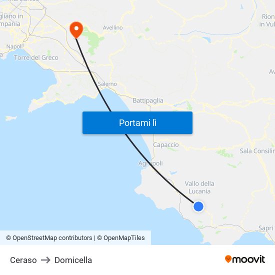 Ceraso to Domicella map
