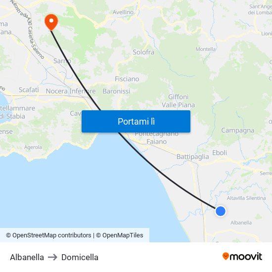 Albanella to Domicella map