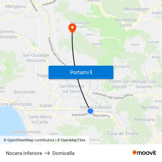 Nocera Inferiore to Domicella map