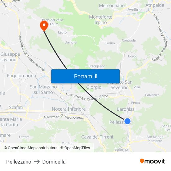 Pellezzano to Domicella map