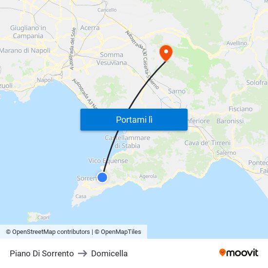 Piano Di Sorrento to Domicella map