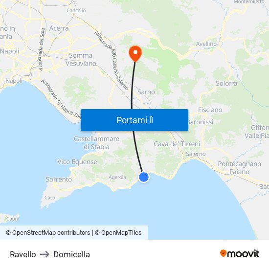 Ravello to Domicella map