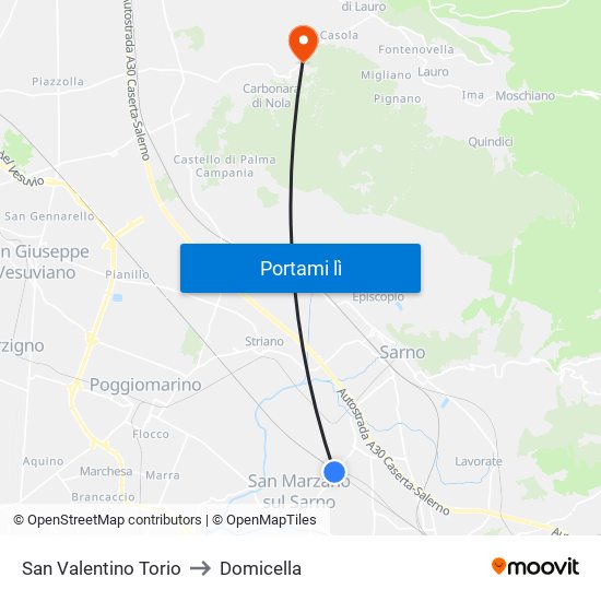 San Valentino Torio to Domicella map