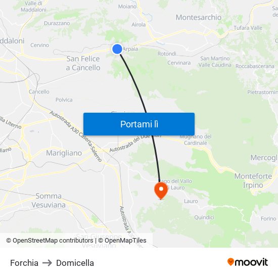 Forchia to Domicella map