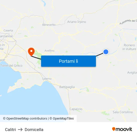 Calitri to Domicella map