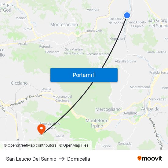 San Leucio Del Sannio to Domicella map