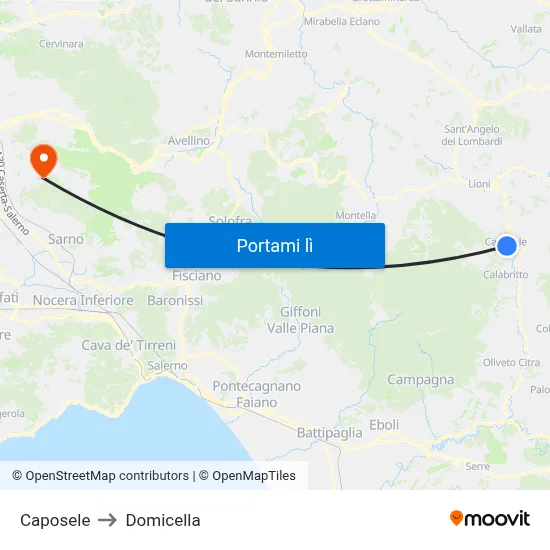 Caposele to Domicella map