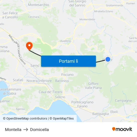 Montella to Domicella map