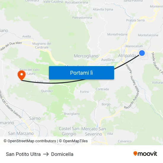 San Potito Ultra to Domicella map