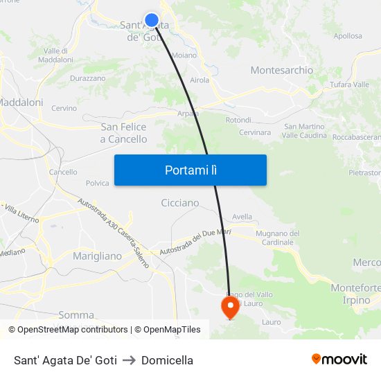 Sant' Agata De' Goti to Domicella map