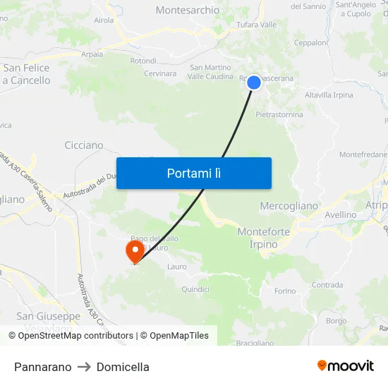 Pannarano to Domicella map
