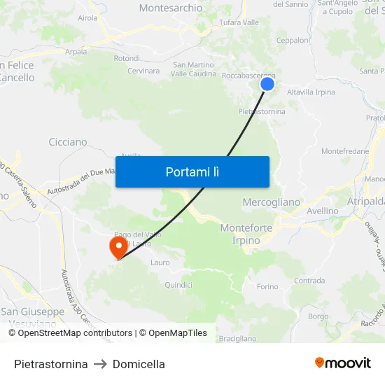 Pietrastornina to Domicella map
