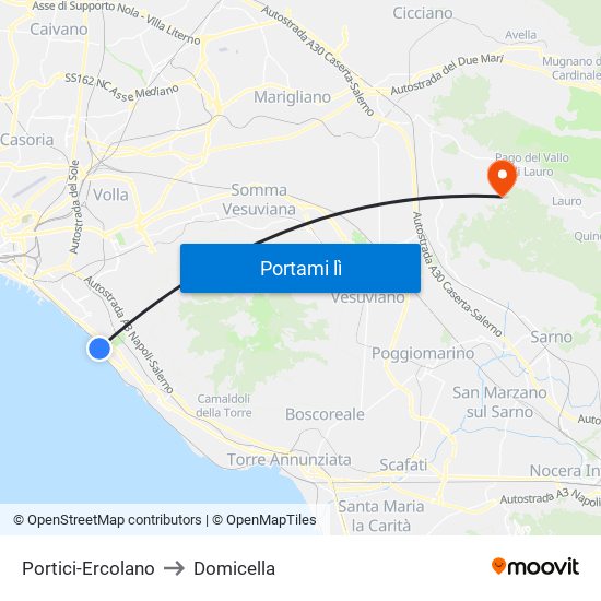 Portici-Ercolano to Domicella map