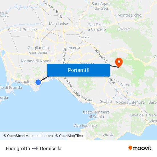 Fuorigrotta to Domicella map