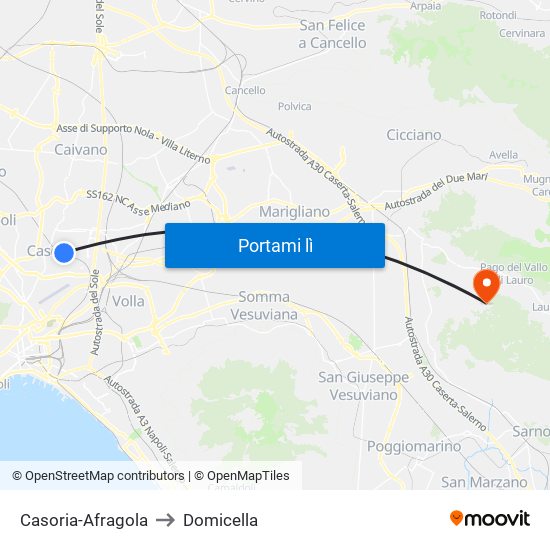 Casoria-Afragola to Domicella map