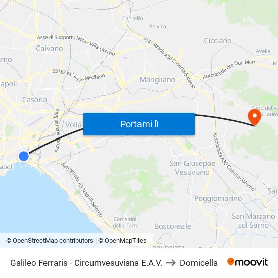 Galileo Ferraris - Circumvesuviana E.A.V. to Domicella map