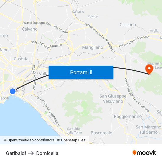 Garibaldi to Domicella map