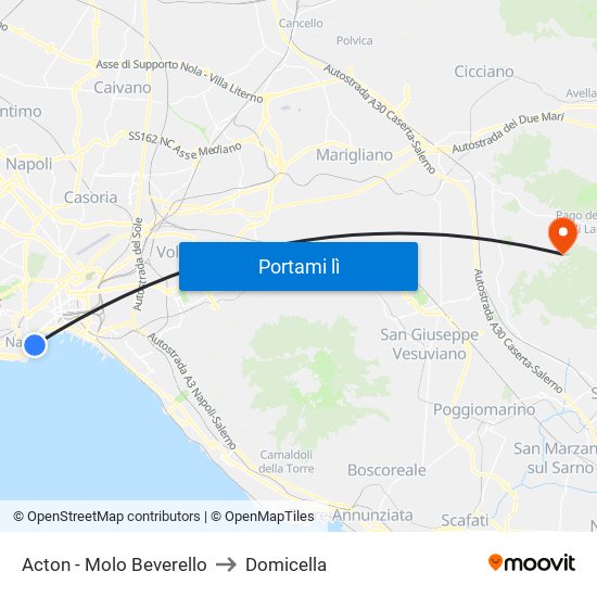 Acton - Molo Beverello to Domicella map