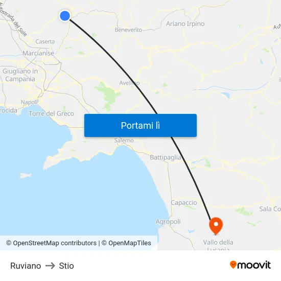 Ruviano to Stio map