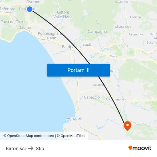 Baronissi to Stio map