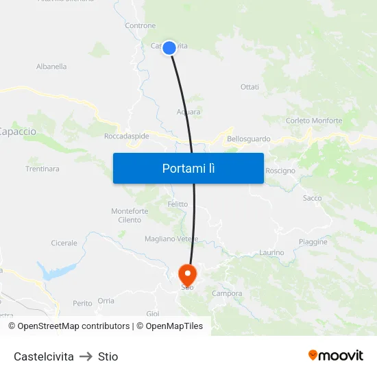 Castelcivita to Stio map