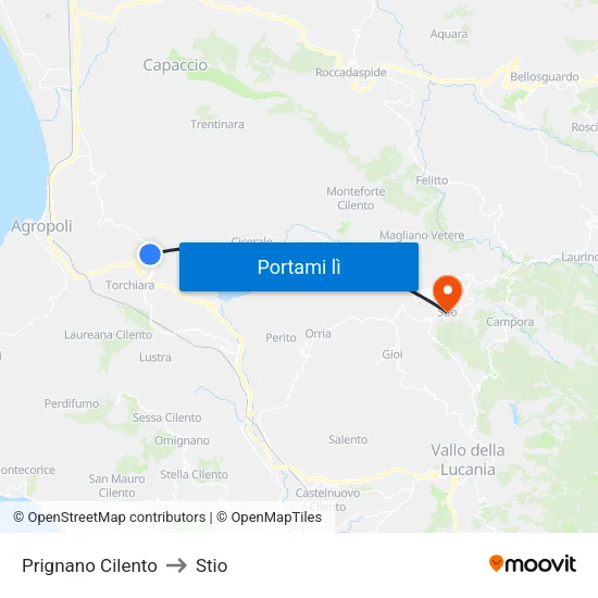 Prignano Cilento to Stio map