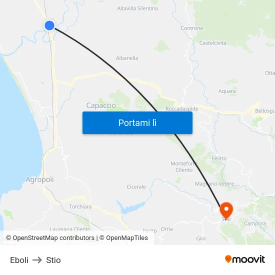 Eboli to Stio map