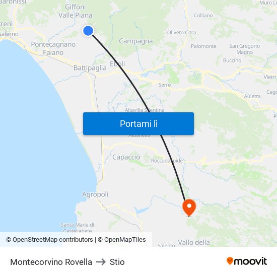 Montecorvino Rovella to Stio map